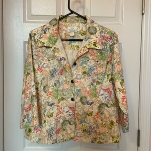 Christopher & Banks Jean Multicolor Butterfly Jacket